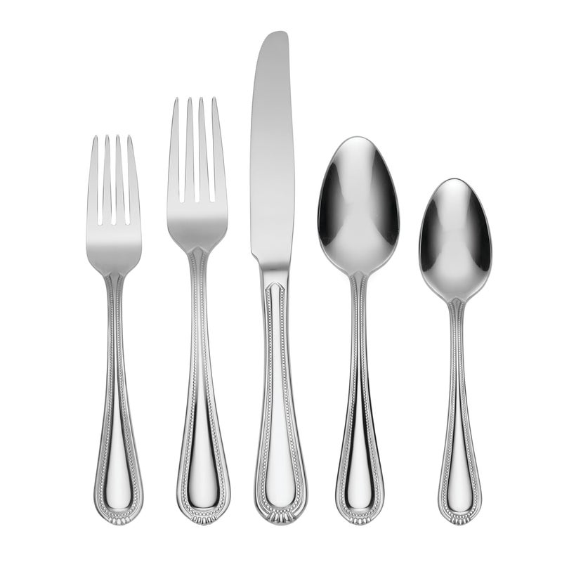 Oneida Silverware Set For 8, Countess 45-Piece Everyday Flatware Set with Serving Utensils, Service For 8, Bead Pearl, 18/0 Stainless Steel, Dishwasher Safe,Knives Spoons & Forks Set (Silver 45 Piece) - Image 1